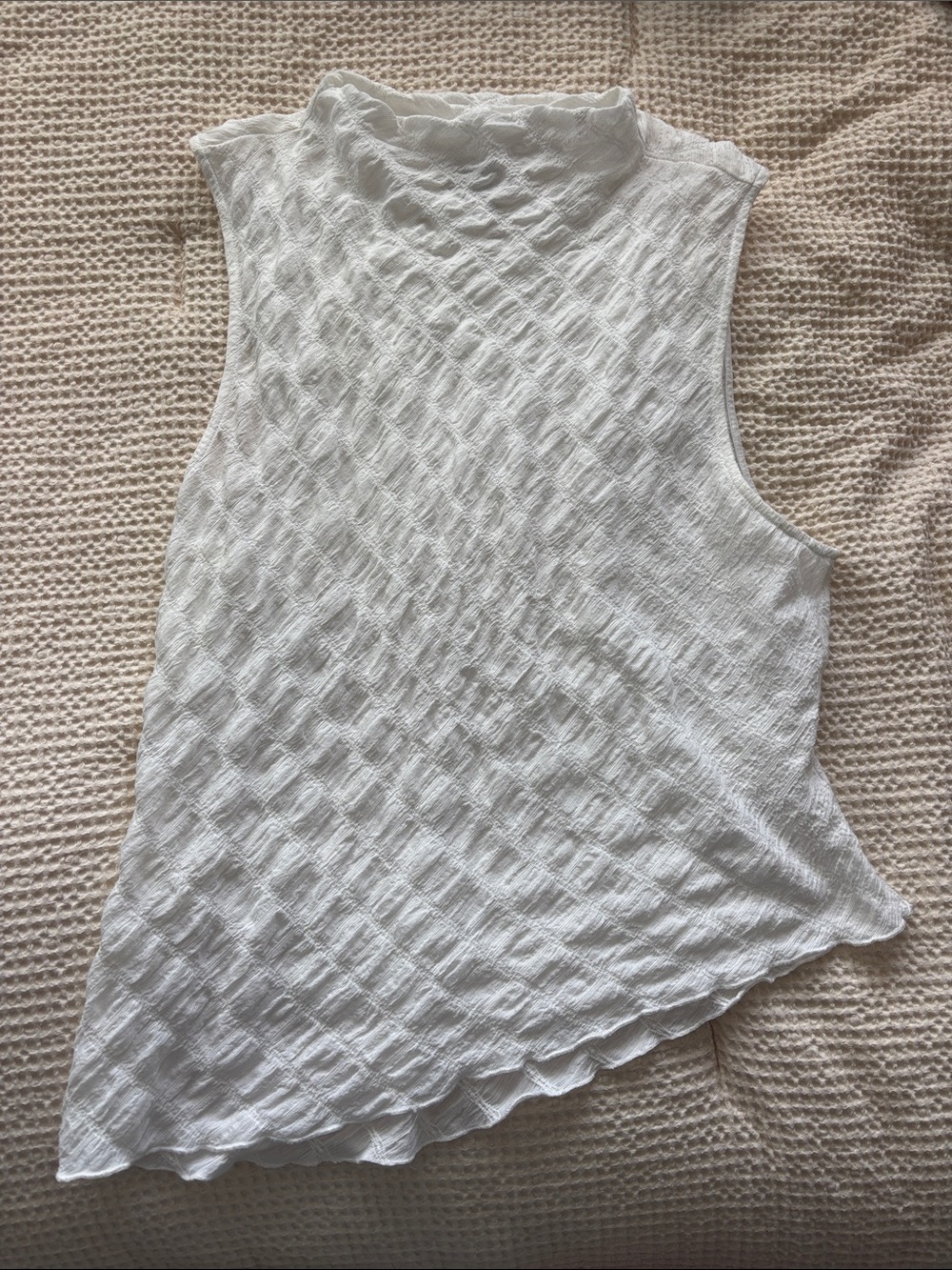 Maeve White Sleeveless Textured Mock Neck Tank